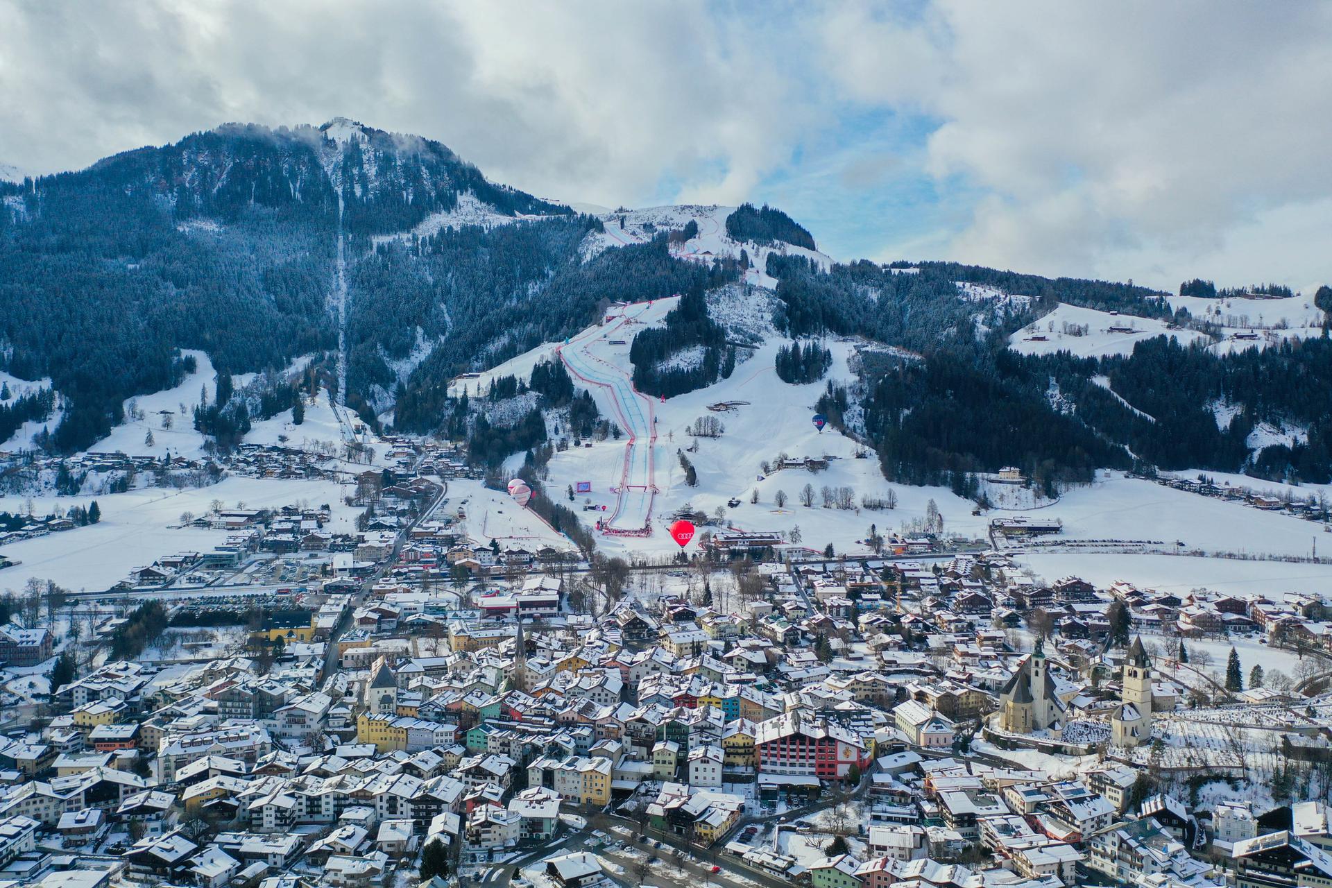 View of kitzbuhel ski resort town in winter